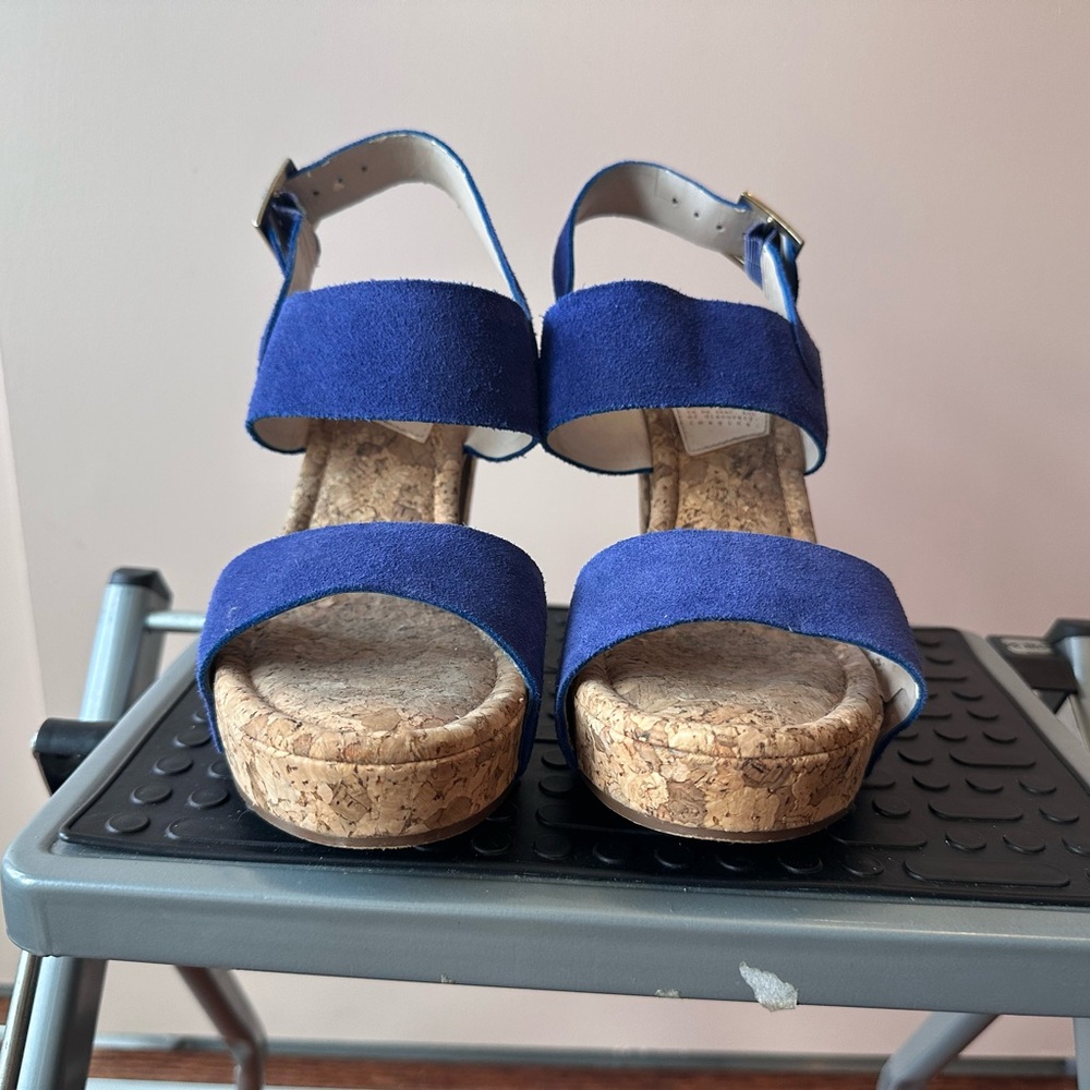 Cobalt Blue Suede Women's Sandals with Cork heel